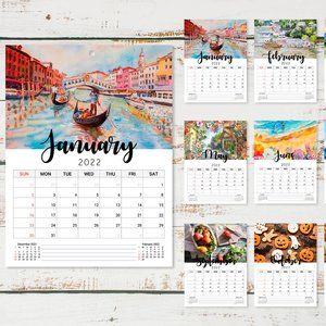 2022 Watercolor Wall Calendars 12 Month Personalized Calendars Month Calendar